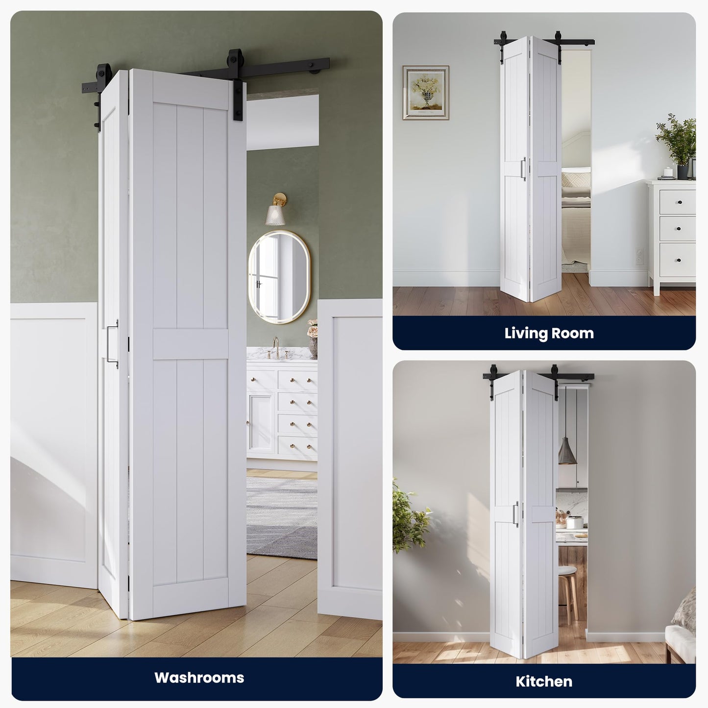 Bifold Barn Door 36" x 84", MDF Bi-Fold Sliding Closet Doors with Hardware Kit Included, Pre-Finished Easy Assembly, Water-Proof PVC Surface & Save Space, H-Frame, 40" Track for 2 Doors,White