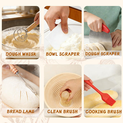 52 Pcs Sourdough Starter Kit, Sourdough Bread Baking Supplies with 9" Round & 10" Oval Banneton Bread Proofing Basket, Cooling Rack, Sour Dough Starter Jar, Bread Making Kit Gifts for Women Wife Mom
