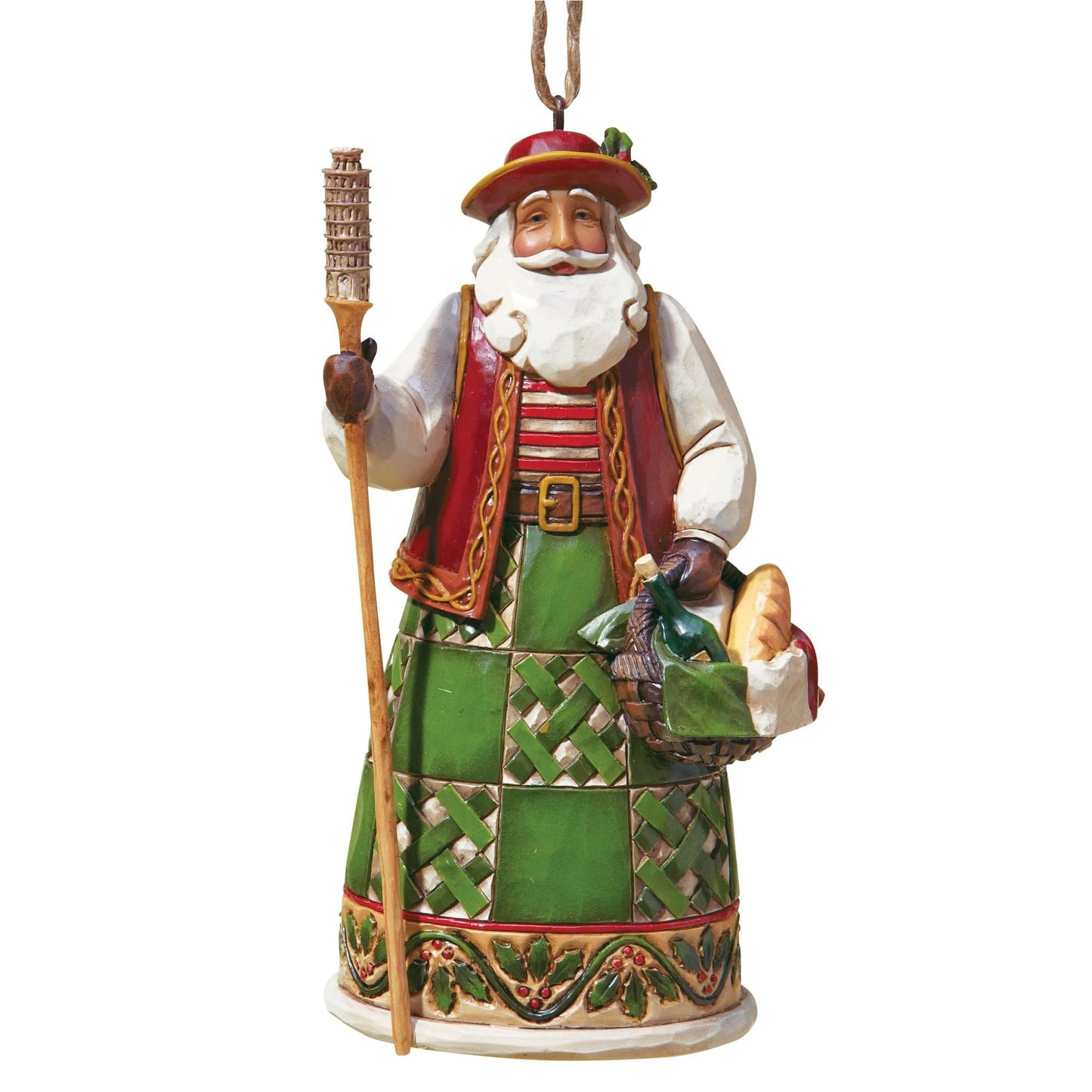 Enesco Jim Shore Heartwood Creek Italian Santa Stone Resin Hanging Ornament, 4.75, Multi Color