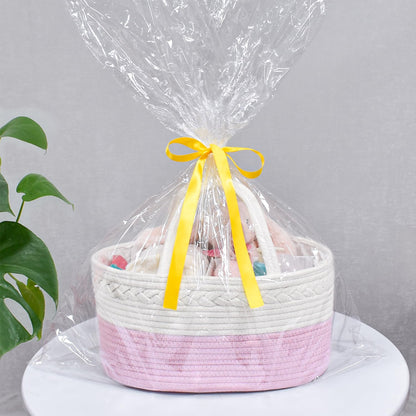 ABenkle Diaper Caddy Organizer - Cotton Rope Nursery Storage Basket for Baby Essentials, Boys & Girls Shower Gift, Changing Table Organizer, Pink