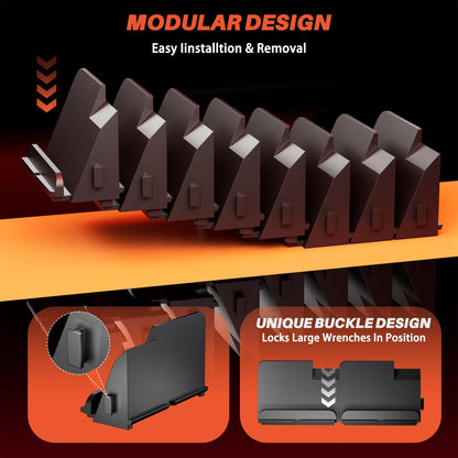 64 PCS Modular Wrench Organizer Wrench Holder - Wrench Tool Organizers for Tool Drawer Storage, Wrench Storage Set with Metric & SAE Label, Wrench Rack Tool Gift for Mechanics, Father, Men, Black