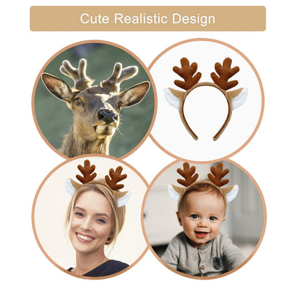 Beviliu Reindeer Antlers Headband - Animal Ears Headbands Fluffy Realistic Deer Antler Hairband Party Cosplay Costume Washing for Christmas Halloween