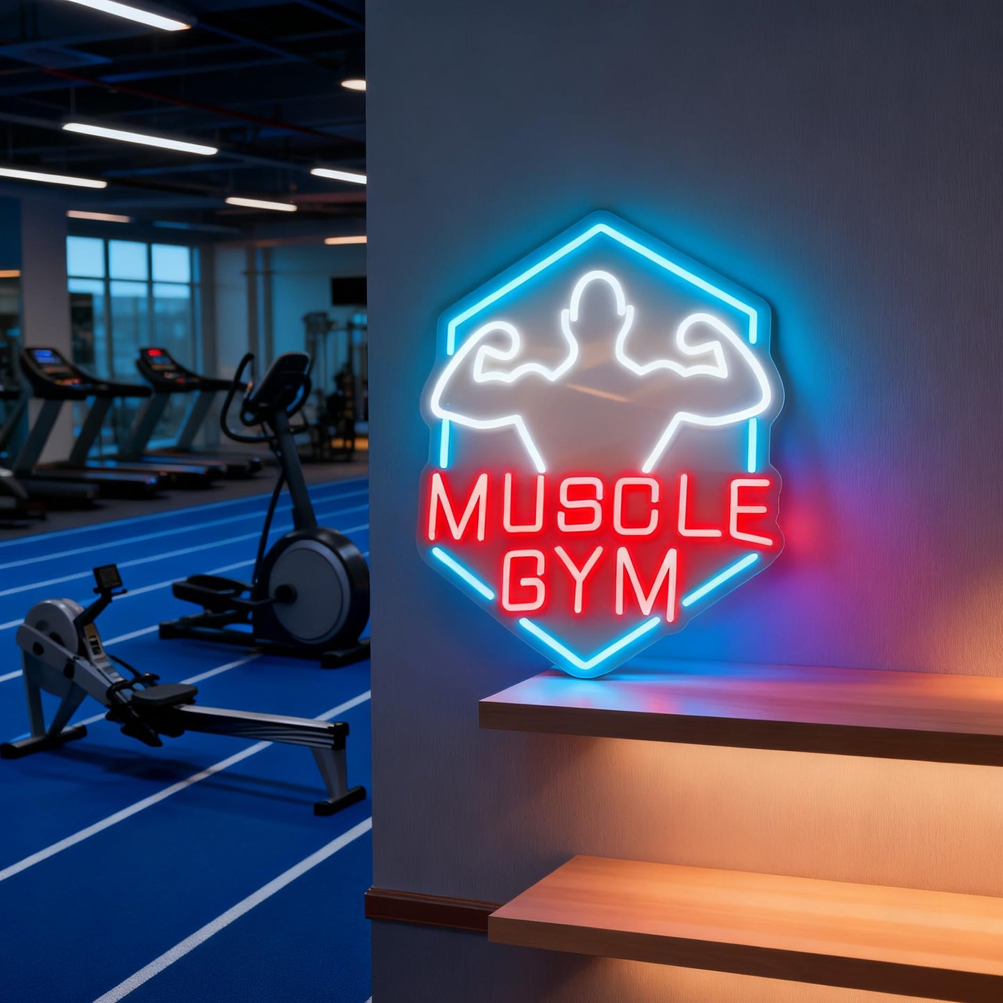 Muscle Gym LED Neon Sign, Home Gym Fitness Center Workout Space Fitness Studio Gym Room Wall Table Decor, Gift for Bodybuilder, USB Powered Dimmable Decorative Neon Light 17 x 13 In