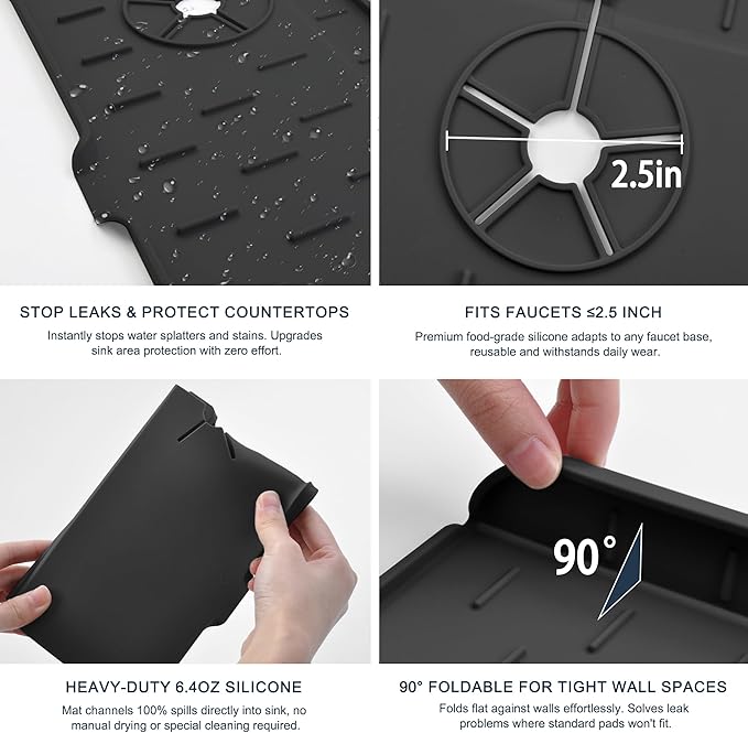 Kitchen Faucet Sink Splash Guard, Silicone Faucet Water Catcher Mat – Sink