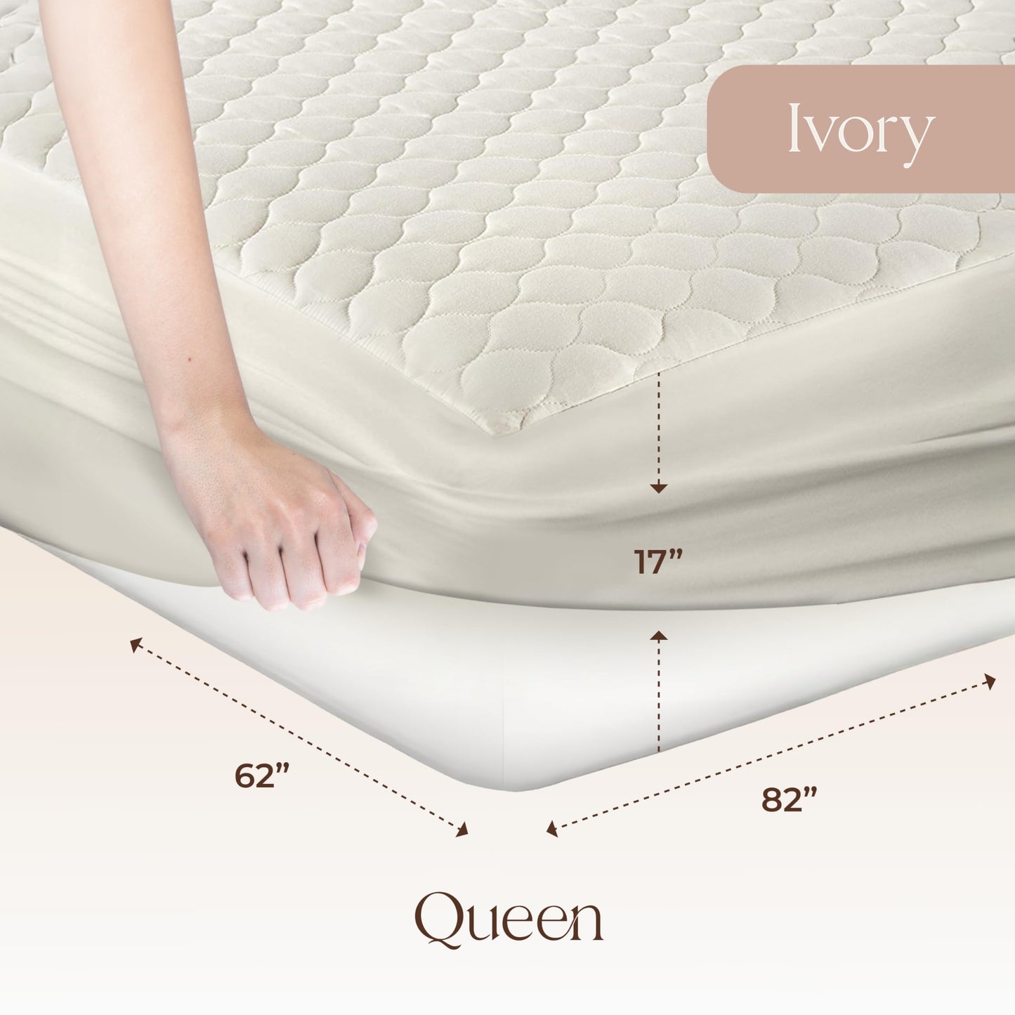 100% Cotton Organic Mattress Pad - Breathable & Cooling Mattress Protector Queen Size - Premium 300GSM Quilted and Machine Washable - Fairtrade & GOTS Certified Bed Protector (Ivory, Queen)