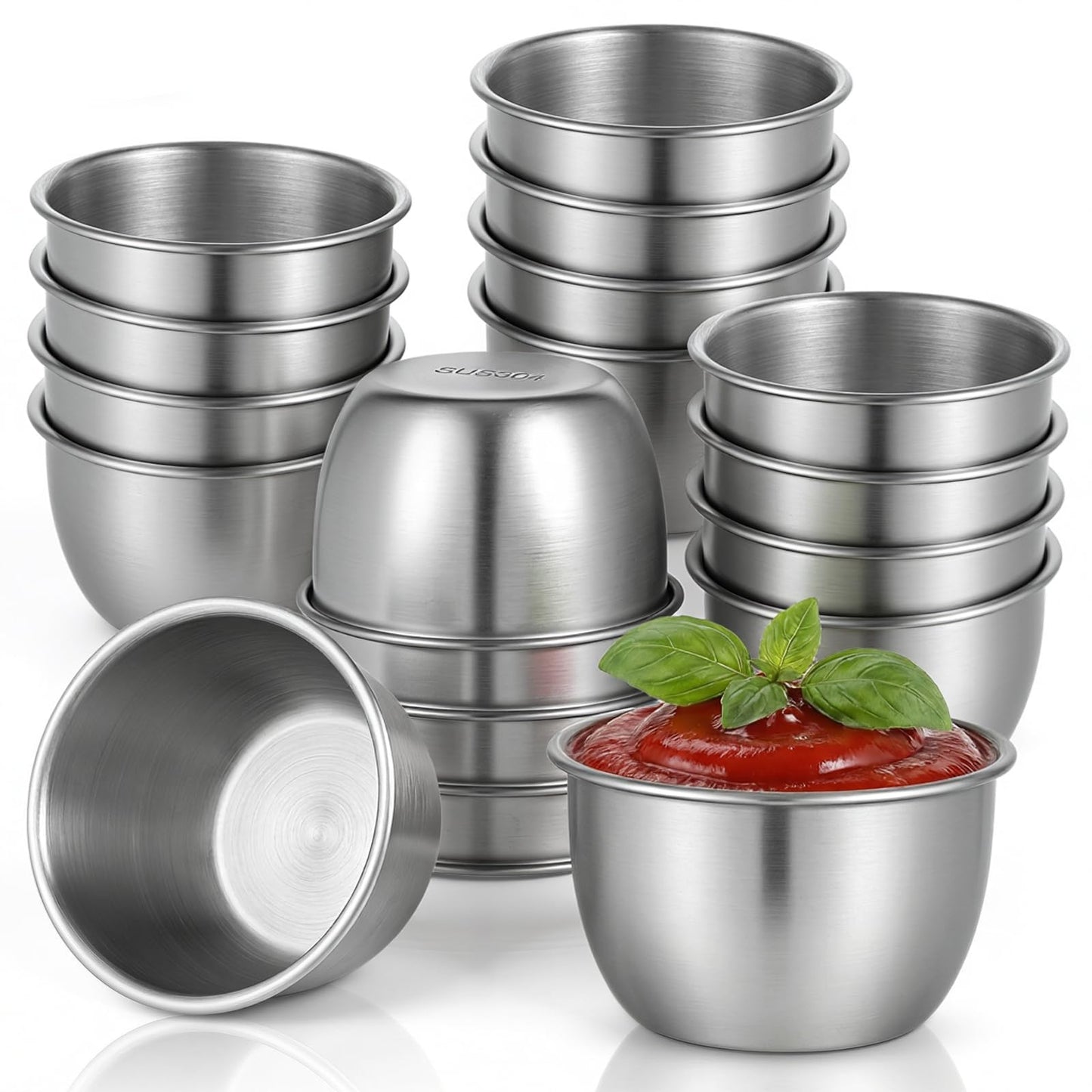 EupHHonycs 16 Pcs Stainless Steel Dipping Sauce Cup Mini Saucers Plates Reusable Metal Condiment Cups Ramekin Sauce Dipping Bowl for Prep Ramekins Kitchen Party Supplies, Silver 2.5 oz/75ml