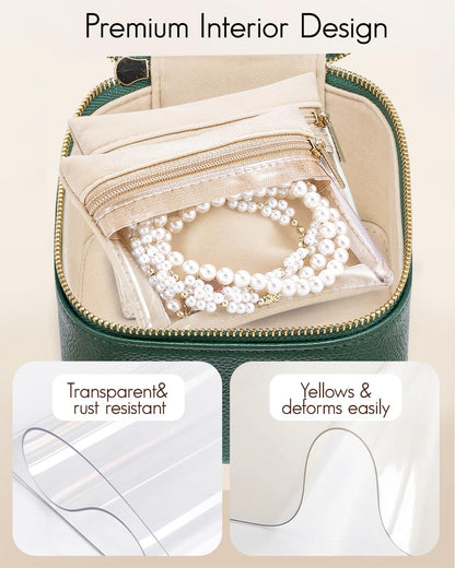 VLANDO Gifts for Teachers,Travel Jewelry Box with 6 Velvet Jewelry Zipper Pockets Jewelry Case Premium Petal Hardware Travel Jewelry Organizer Graduation Gifts (Green)