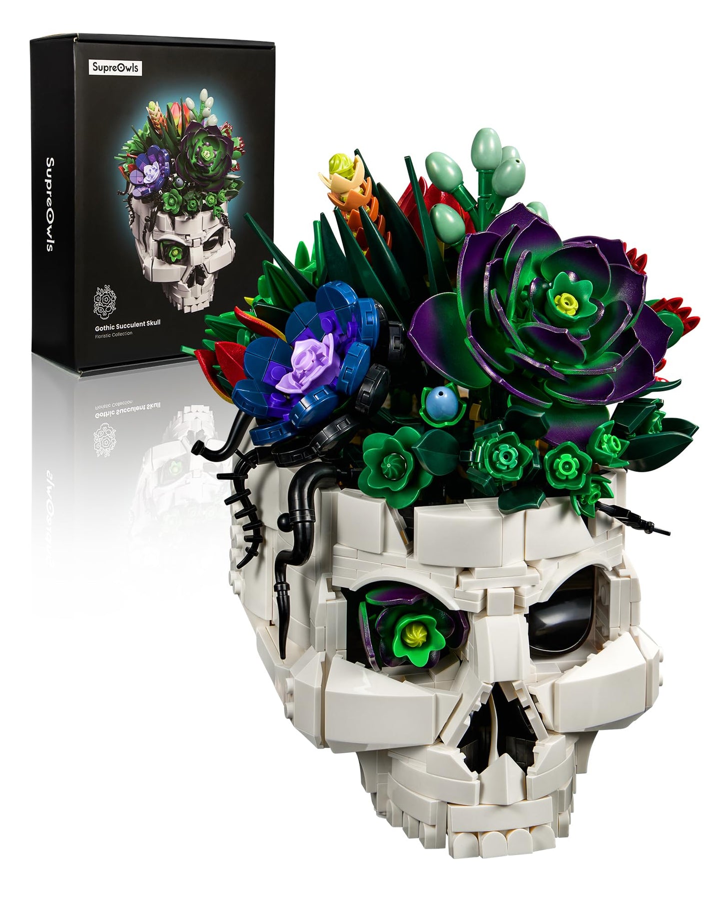 Succulent Skull Planter Flowers Building Set, Botanical Skeleton Pot Collection Building Kit, Horror Plants Home Office Table Decoration Blocks Toys for Adults, Gift for Birthday Mother's Day
