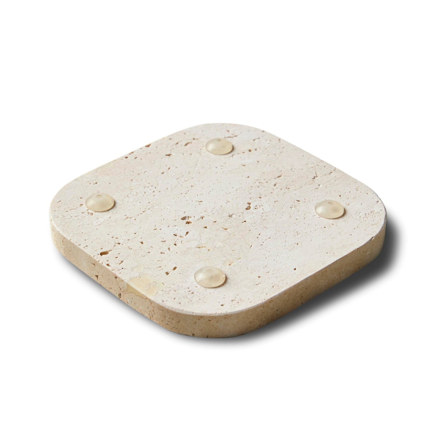 PHINILUX Luxury Turkish Travertine Coasters - Set of 4 - Square Marble Bar Coasters for Drinks, Coffee - Stone Holder for Home Décor, Housewarming Gifts (Beige Travertine)