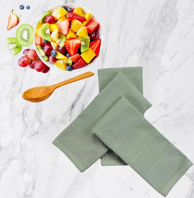 Serafina Home Sage Green Kitchen Dish Towels: 100% Cotton Cloth Soft Cleaning