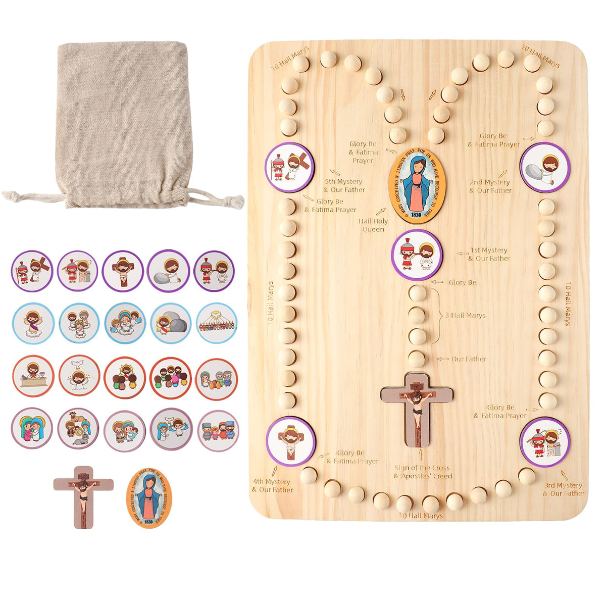 Wooden Rosary Board Catholic Gifts for Kids,Catholic Toys to Learn for Pray The Rosary,Christian Board Games Gifts,Catholic Baptism Christening Gifts for Girls,First Holy Communion Gifts for Boys
