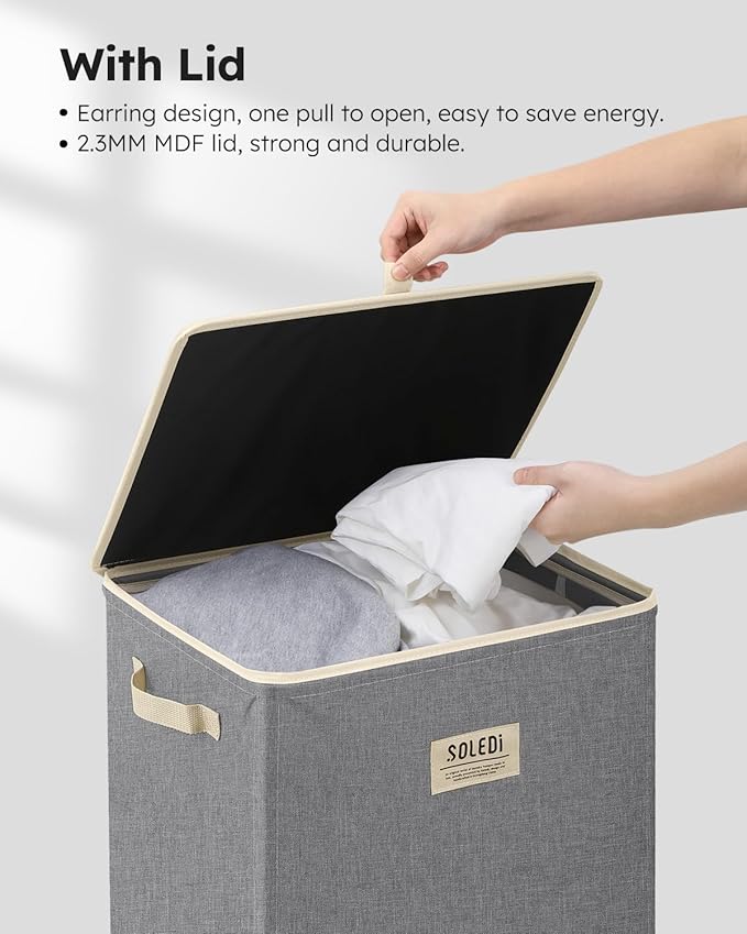 SOLEDI Laundry Hamper with Lid 100L Large & Tall Collapsible Laundry Basket