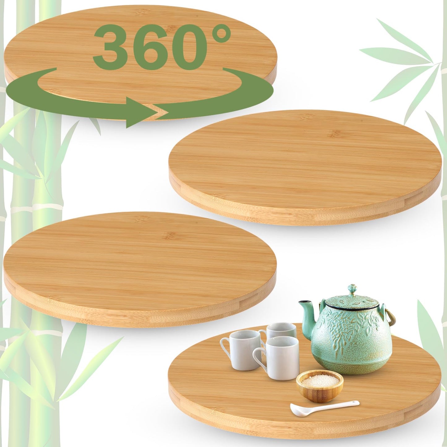Tanlade 4 Pcs Bamboo Wooden Lazy Susan Organizer Lazy Susan Turntable for Cabinet Non Skid Kitchen Tray Revolving Condiment Spice Rack for Counter Wedding Table Organization Storage Supplies(13 Inch)