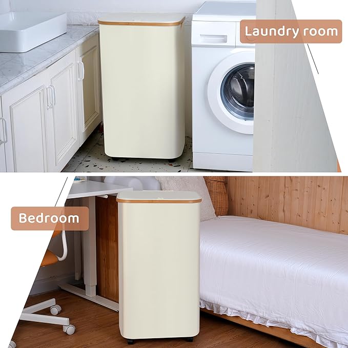 Laundry Basket with Wheels, 110L Beige Clothes Hamper