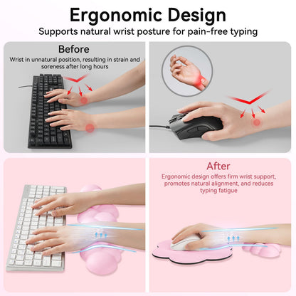 Sushret Cloud Wrist Rest for Computer Keyboard, 4-in-1 Memory Foam Leather Cloud Keyboard Wrist Rest and Mouse Pad Set with Ergonomic Support for Arm and Palm Cushion, Gaming/Work Setup, Pink