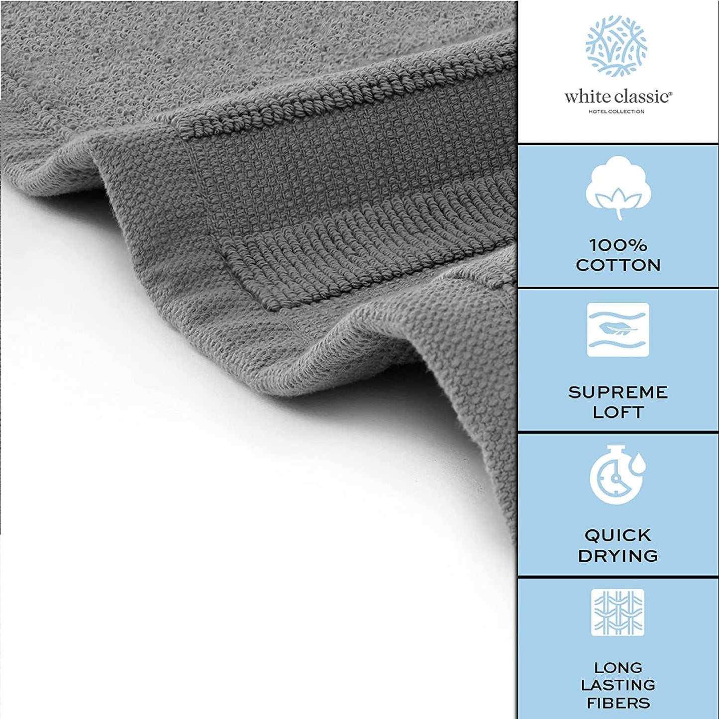 White Classic Set of 2 Bath Mats for Bathroom Floor, 86 x 56 cm Terry Cloth Hotel Styles Bath Mat 2 Pack, Dark Grey Reversible Bath Towel Mats, Machine Washable Shower Bathroom Floor Towels, Grey