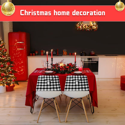 Queekay 6 Pieces Christmas Chair Back Covers Santa Hat Buffalo Plaid Christmas Dining Chair Protector Elastic Gingham Cover for Dining Kitchen(Black White)