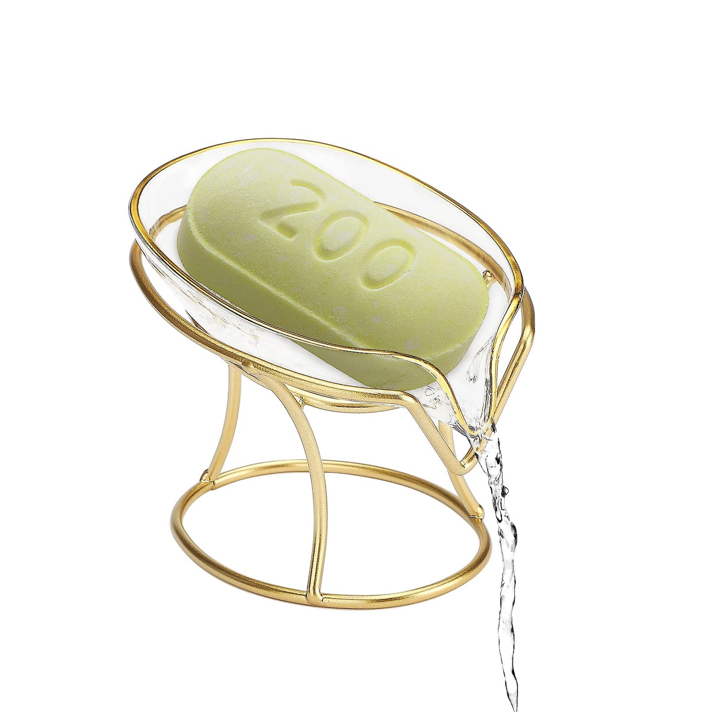 JOROBURO Self Draining Soap Holder, Creative Soap Box Decorative Bathroom Soap Tray with Gold Iron Frame, Elegant Leaf Shape Soap Dish Bar Soap Holder for Home Bathroom Shower Kitchen(#2)