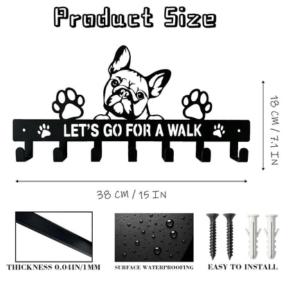 Zckjnoi French Bulldog Leash Holder for Wall, Entryway Key Rack, Wall Key Holder & Key Hanger, Black Dog Leash Hooks for Front Door, French Bulldog Decor Accessories Gift, Dog Storage