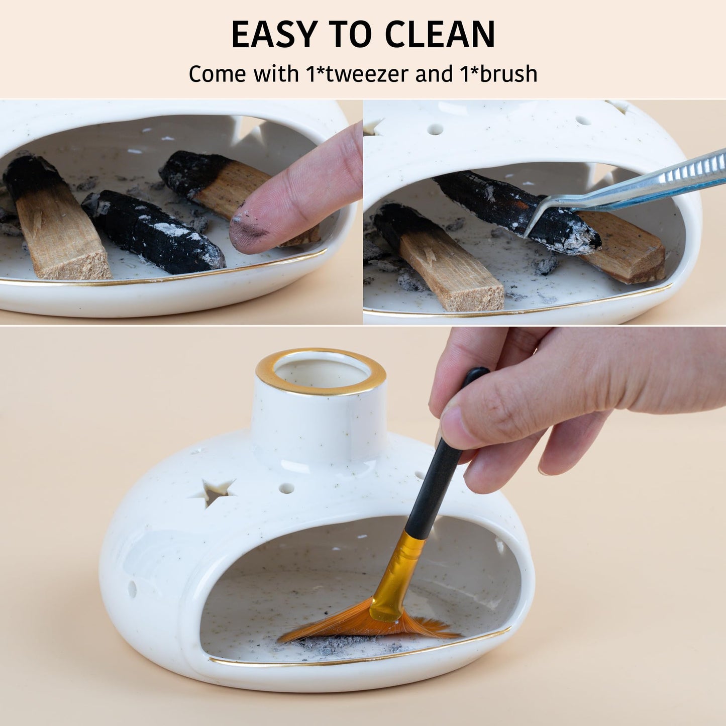 ZenBless 3 in 1 Incense Holder for Palo Santo Sticks Sage Incense, Handcrafted Ceramic Incense Burner Holder Ash Catcher with Chimney, Smudge Bowl for Yoga Meditation Room Home Decor