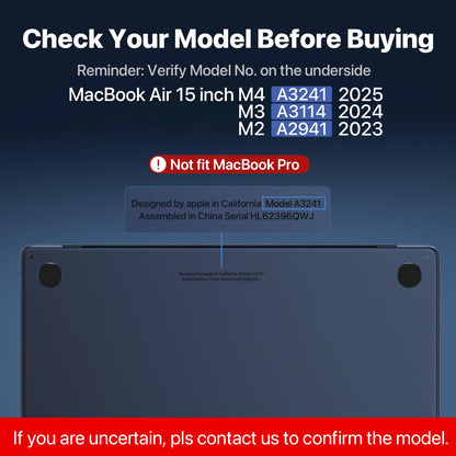 Compatible for MacBook Air 15 inch Case M4 2025 2024 2023 M3 M2 [100% Match Official Color] [Ultra Thin Armor] Protective Hard Shell Matte Cover for Laptop A3241 A3114 A2941 - Midnight Clear