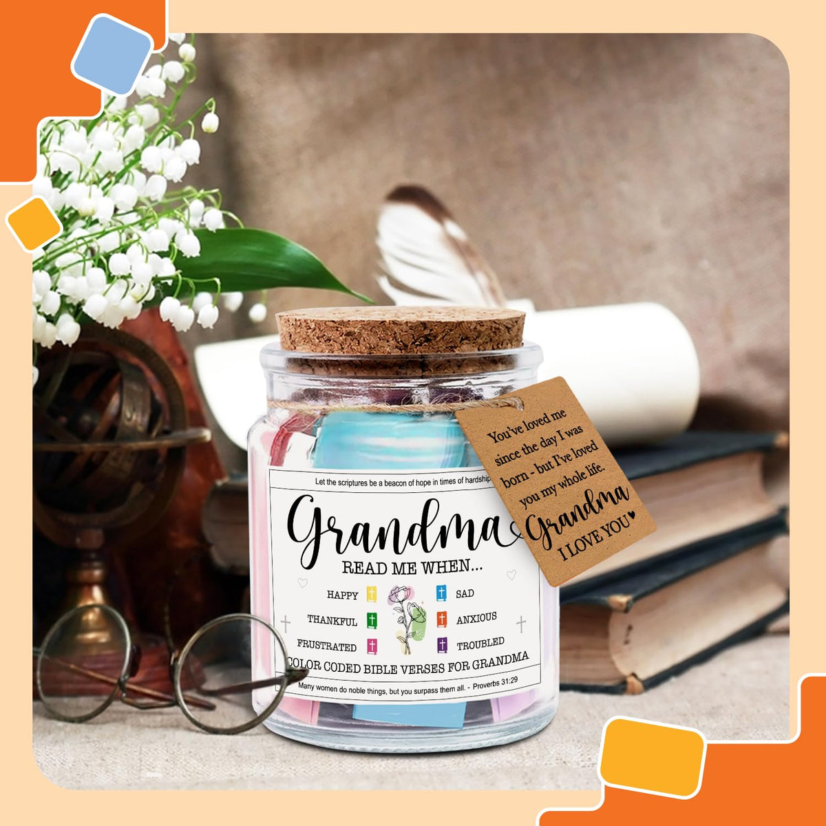 NewEleven Mothers Day Gifts For Grandma - Christian Gift, Grandma Birthday Gifts From Granddaughter, Grandson, Kids - Daily Encouragement, Inspirational Present - Bible Verse Jar