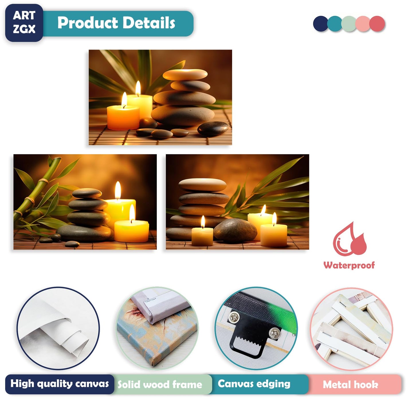 ARTZGX 3 Piece Zen Wall Art Zen Stones Canvas Spa Still Life Picture Print Meditation Candles Painting for Bathroom Decor Frame(Zen Stone - 1, 16x24inchx3P (40x60cmx3P))