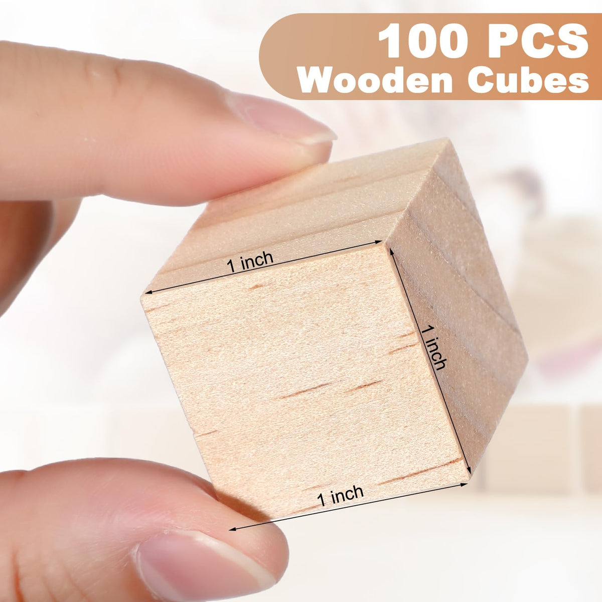 Barydat 100 Pcs 1 in Wooden Cubes, Unfinished Wooden Blocks for Crafting Natural Craft Wood Square Blank Cube for DIY Project Baby Showers