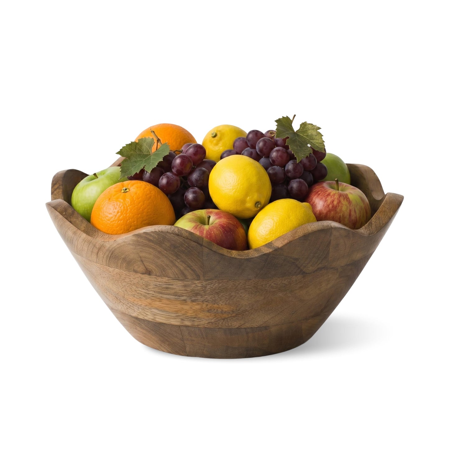 Mela Artisans 10 in Wide x 4 in Tall Scalloped Mango Wood Bowl – Hand-Carved Decorative Serving and Fruit Bowl with Visible Wood Grain for Kitchen Counter, Snacks, Bread and Home Decor