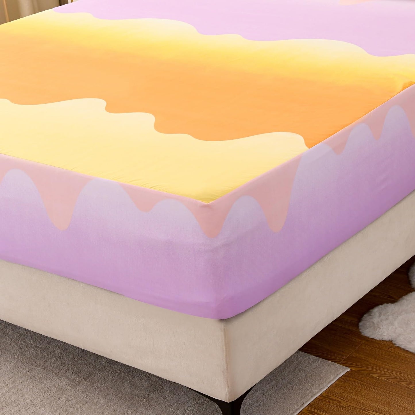 NATURETY Bedding Fitted Sheet with Deep Pocket,Thicken Printed Fabric Bed Sheets (Orange, Twin)