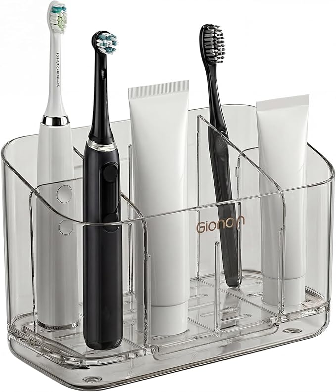 Toothbrush Holder for Bathroom Wall Mounted, 5 Slots Acrylic Toothbrush and