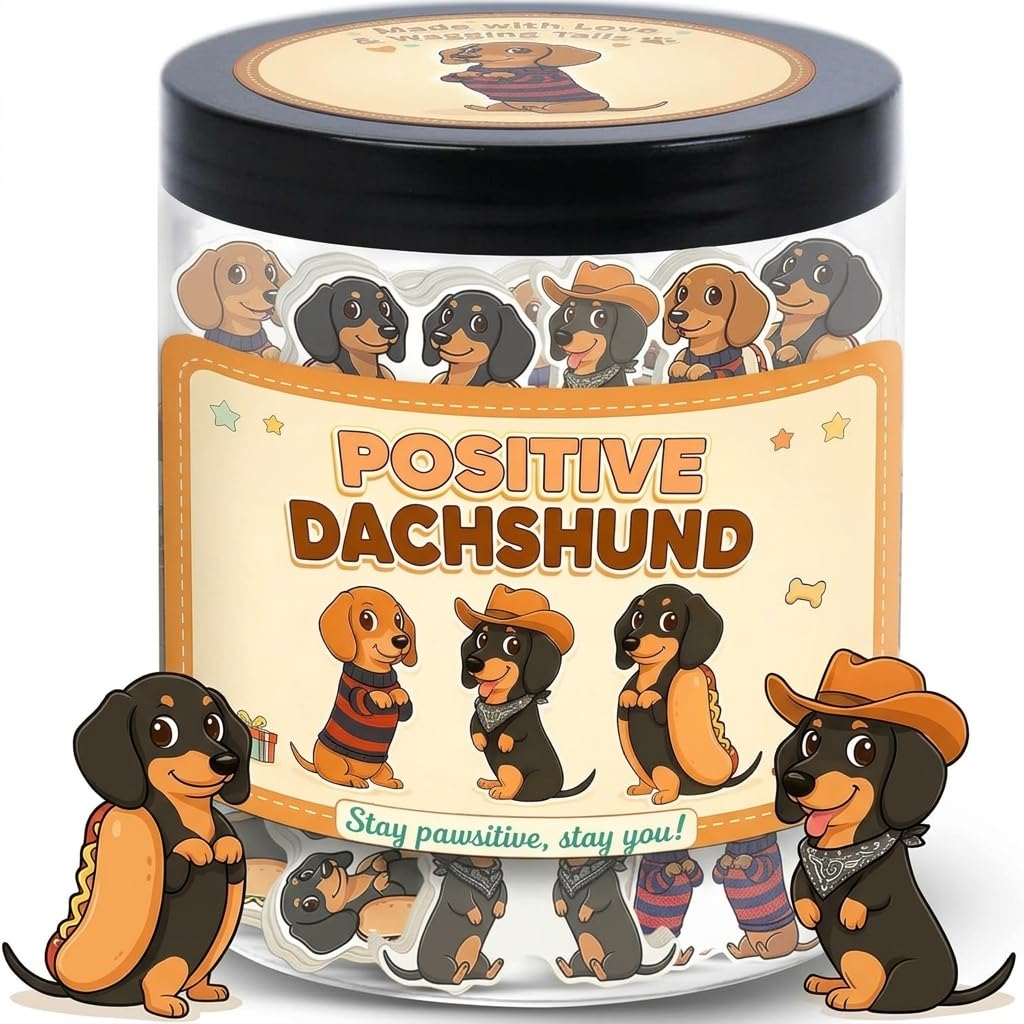 Positive Dachshund Jar with 60 Affirmation Cards, Emotional Support Gift, Funny Dachshund Gifts for Women, Christmas Decor, Weiner Gifts, Cute Puppy Dachshund Decor for Dog Lovers