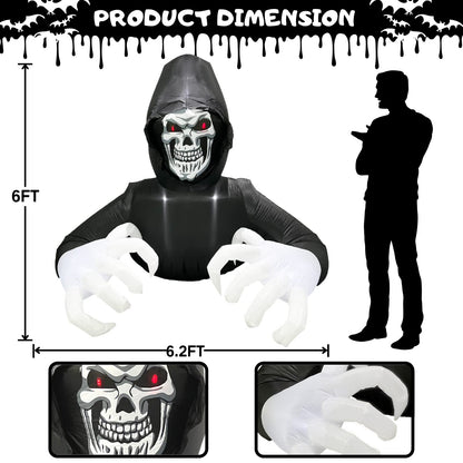 Buheco Inflatable Halloween Decorations Outside Grim Reaper 6FT Giant Scary Blow Up Skeleton Spooky Ghost Outdoor Yard Decor Inflatables Built in LED Lights for Indoor and Lawn Garden Party Holiday
