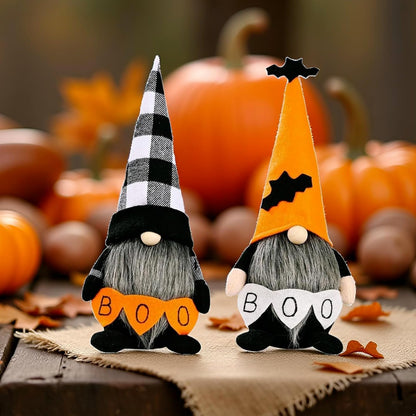 Halloween Gnomes Decoration 2 Pack Figures- 10.6'' Plush Gnome Decorations with Boo & Bat Designs, Cute Home Decor for Bookshelf, Window, Porch, Party, Halloween New Year Gift (Boo & Bat Gnomes)