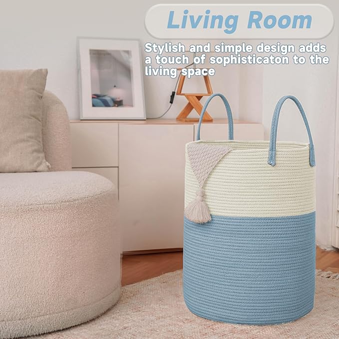 Large Woven Laundry Basket Hamper, 60L Cotton Rope Storage Bin