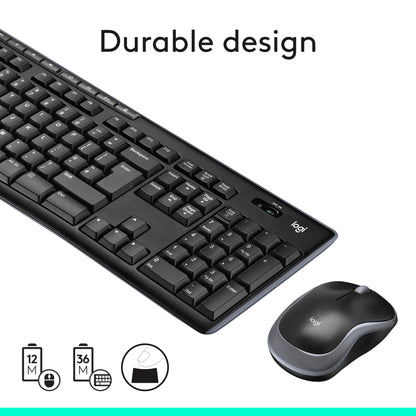 Logitech MK270 Wireless Keyboard and Mouse Combo for Windows, 2.4 GHz Wireless, Compact Mouse, 8 Multimedia and Shortcut Keys, 2-Year Battery Life, for PC, Laptop, QWERTY UK English Layout - Black