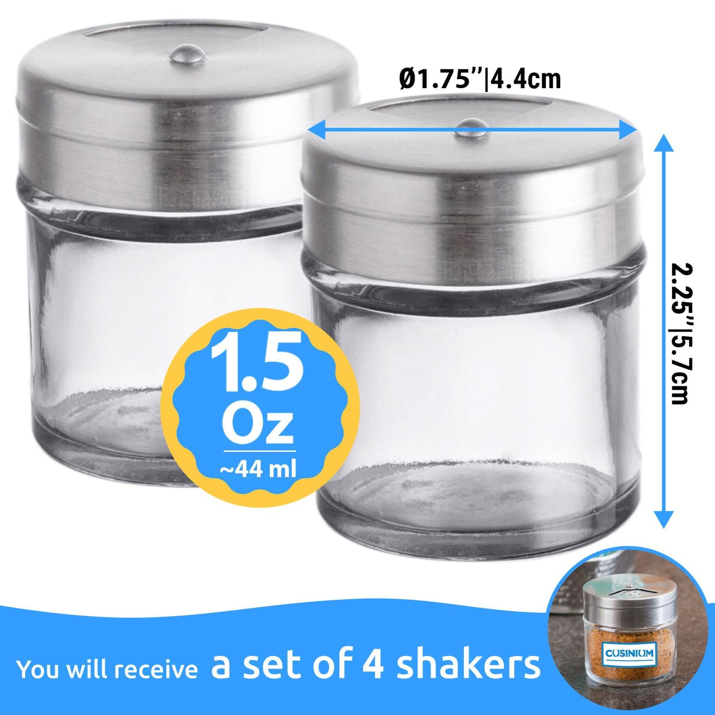 4-Pack 1.5oz Glass Spice Seasonings Shaker With Adjustable Lid