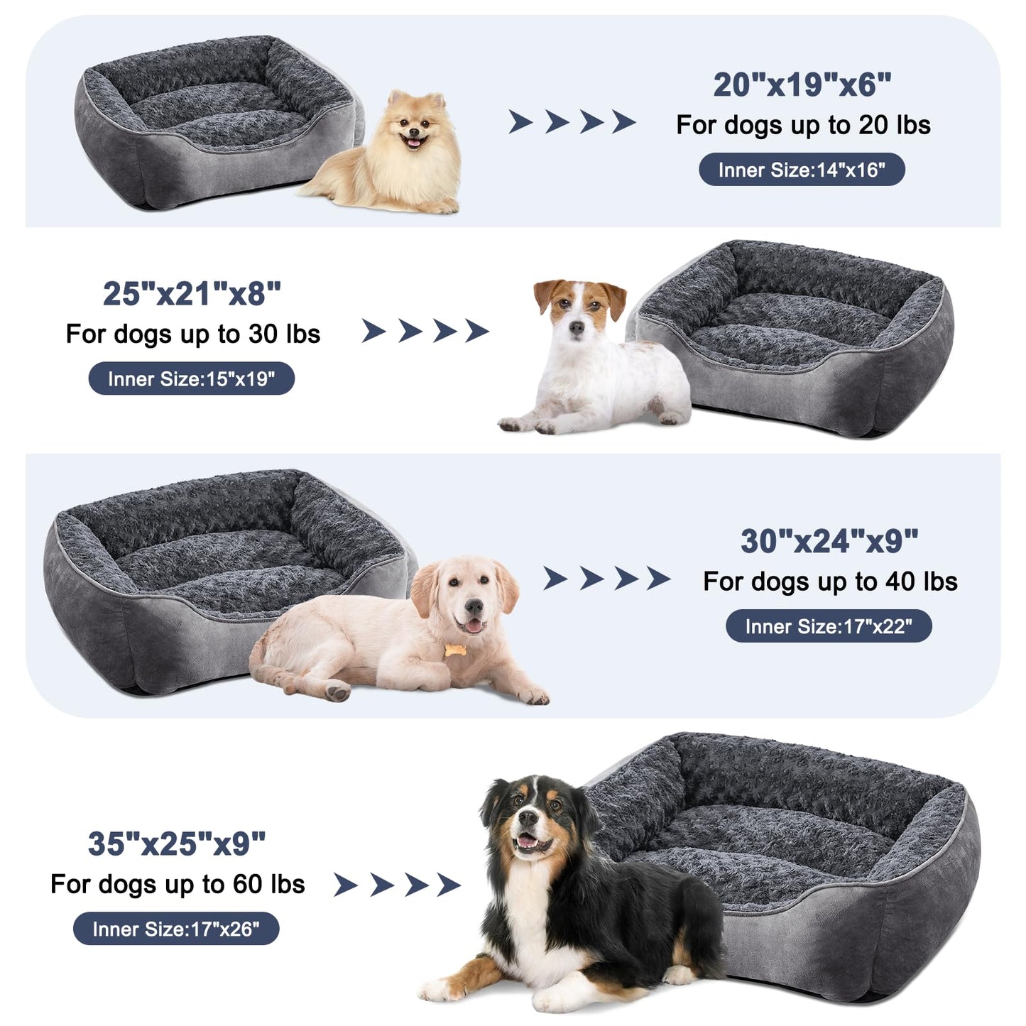 JOEJOY Dog Bed Medium - Washable Rectangle Dog Beds, Anti-Anxiety, Soft Plush Non-Slip Bottom Pet Bed - Small | Medium | Large Size Mattress Mat, Grey