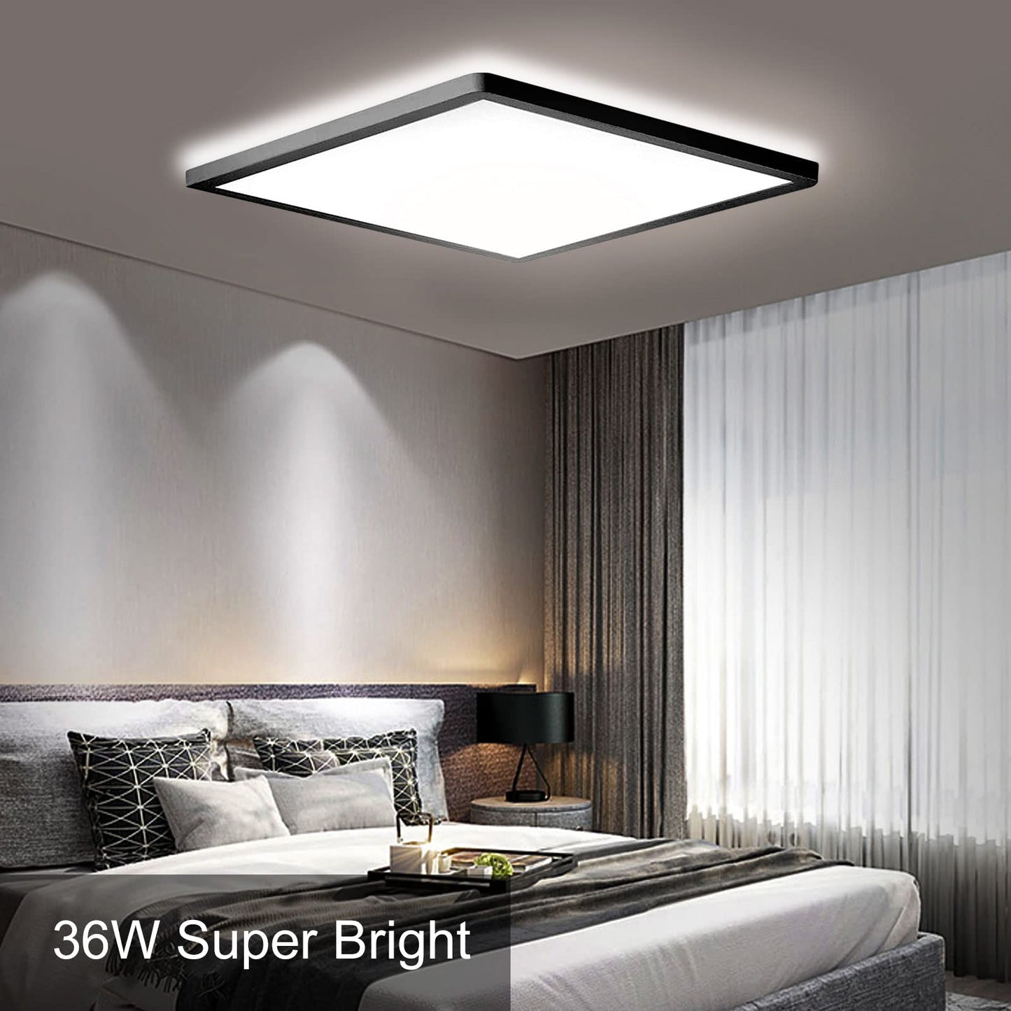 MLOQI 36W LED Bathroom Ceiling Lights, IP44 Waterproof, 5000K Daylight White, LED Ceiling Light for Office Kitchen Hallway Living Room (Black Edge)