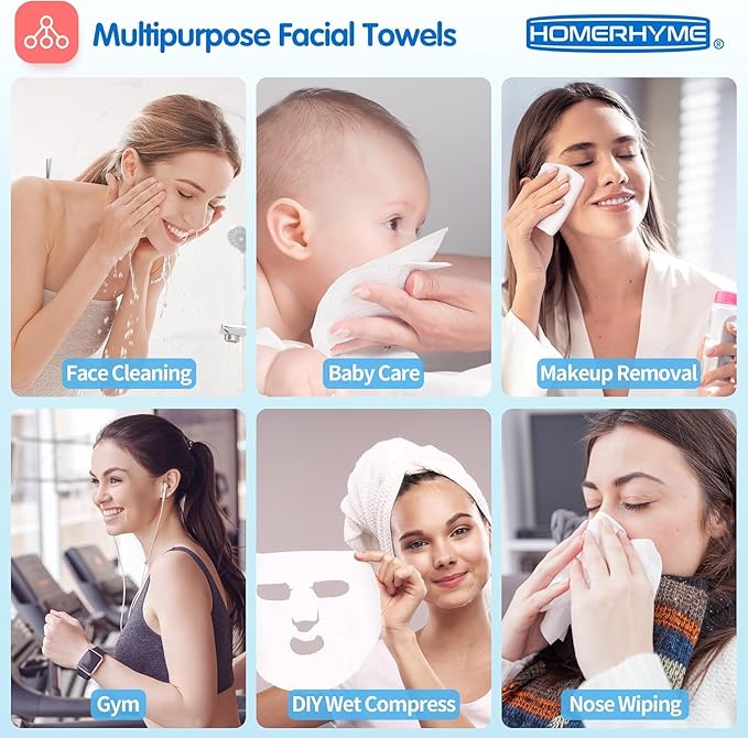 HOMERHYME Facial Towel, Bulk Disposable Biodegradable Ultra-Soft & Lint-Free