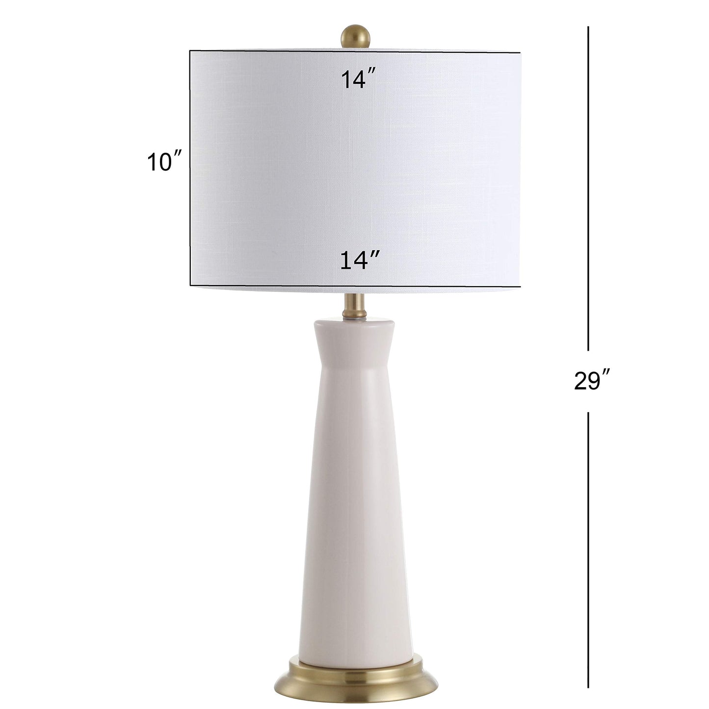 JONATHAN Y 29" Cream Modern Ceramic Column Table Lamp with Brass Gold Base, Elegant Bedside Lamp for Living Room Bedroom Nightstand, White Linen Shade, LED Bulb Included JYL3046A