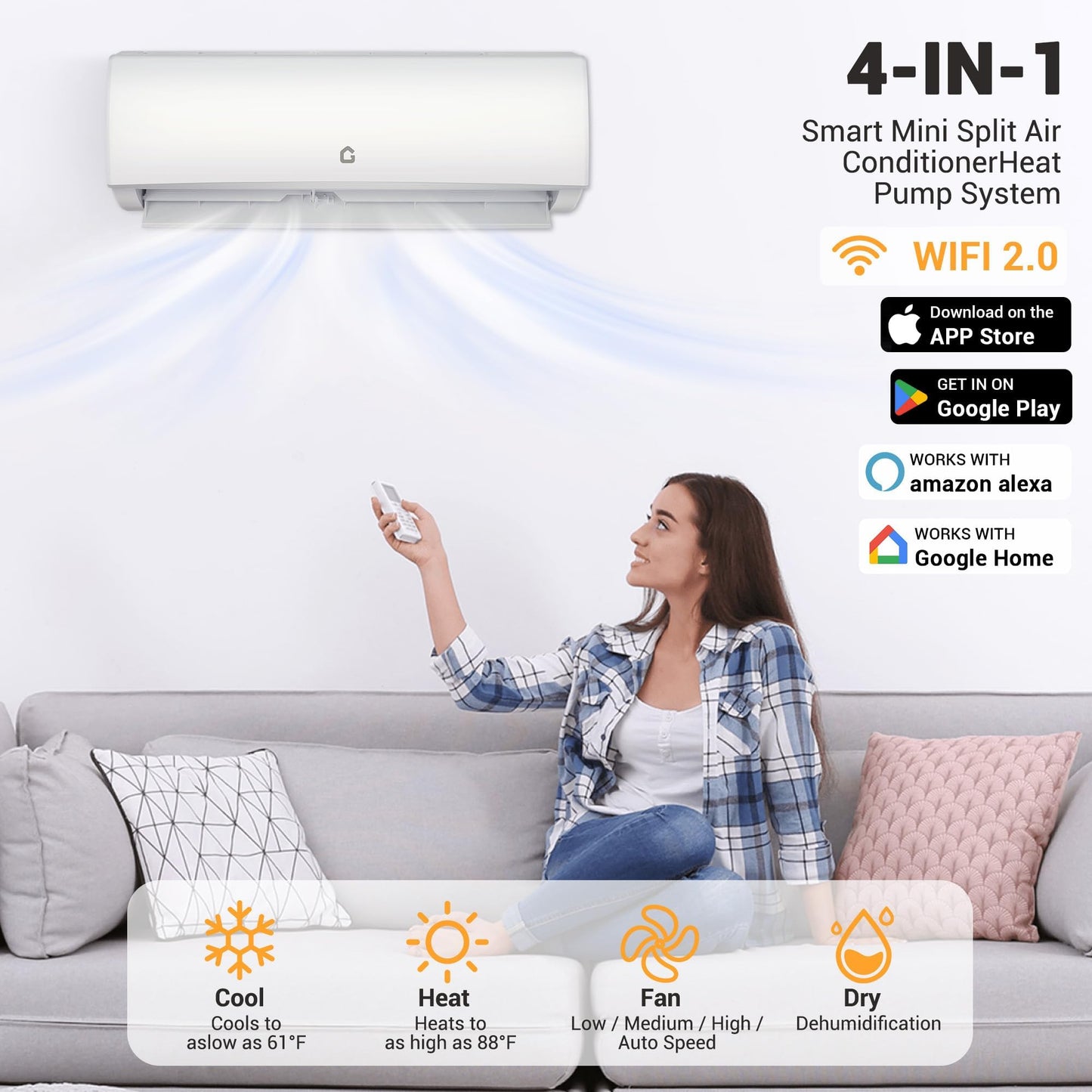Garvee 9000 BTU Mini Split AC & Heat Pump, 20 SEER2, 230v, Ductless Inverter Air Conditioner, WiFi Pre-Charged, Ultra Quiet, App & Voice Control, for 450 Sq.Ft. with Install Kit