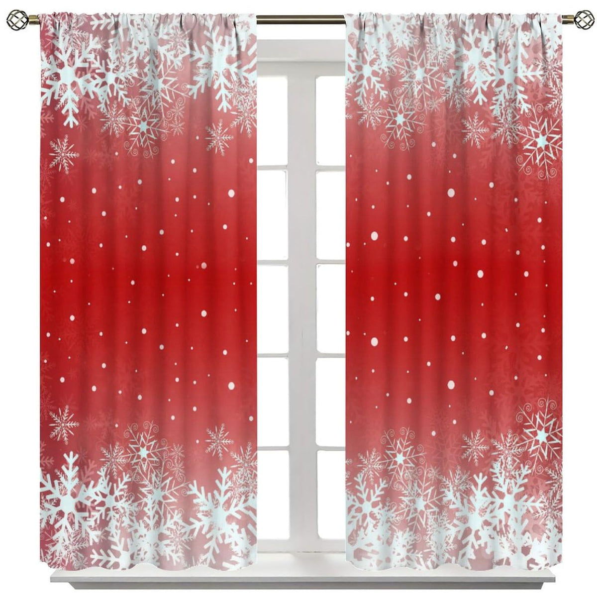 FengMingRui Merry Christmas Snowflakes Curtains for Happy Festival Living Room Bedroom Home Decor Window Drapes 52" W X 84" L