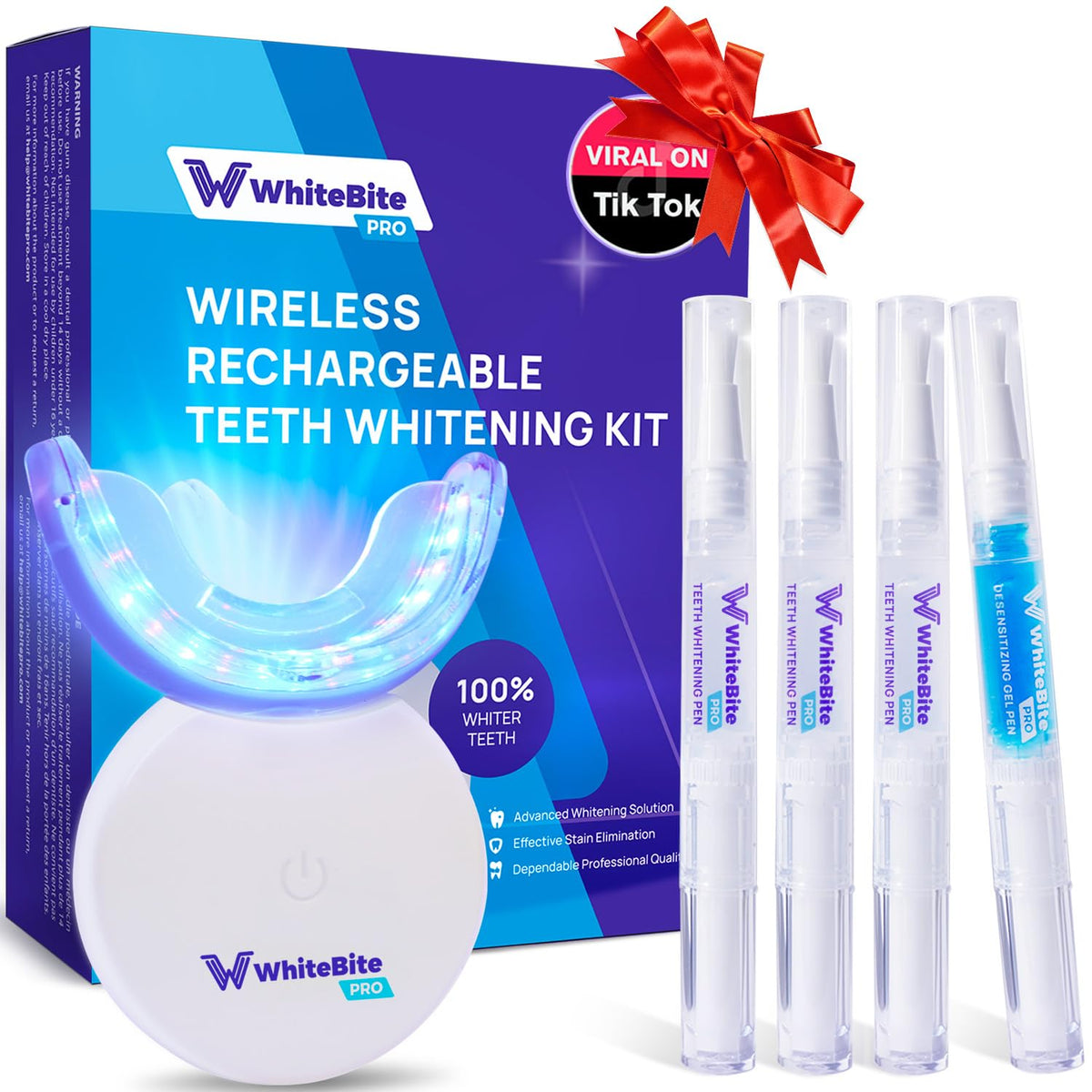 Whitebite Pro Teeth Whitening Kit | Safe for Sensitive Teeth | 32X LED Light, 3 Whitening Pens & 1 Remineralizing | Pen Powerful Tooth Stain Remover