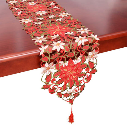 Simhomsen Large Embroidered Christmas Holiday Red Poinsettia Table Runners 13 × 120 Inch