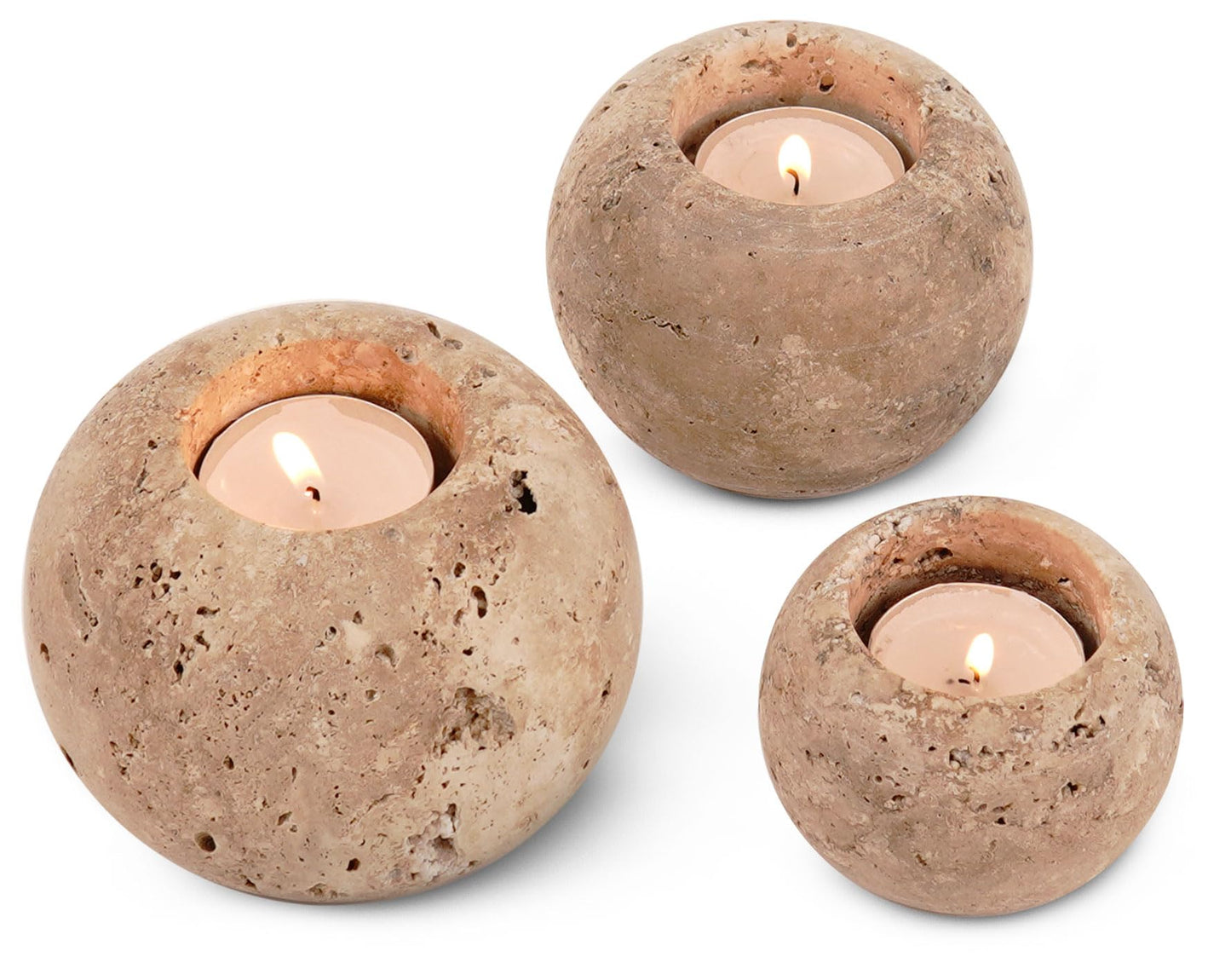 Radicaln Marble Tealight Candle Holder 4" Inch Travertine Handmade Decorative Votive Candle Holder for Home Decor, Elegant Set of 3 Mini Candle Holders & Marble Taper Holder for Housewarming