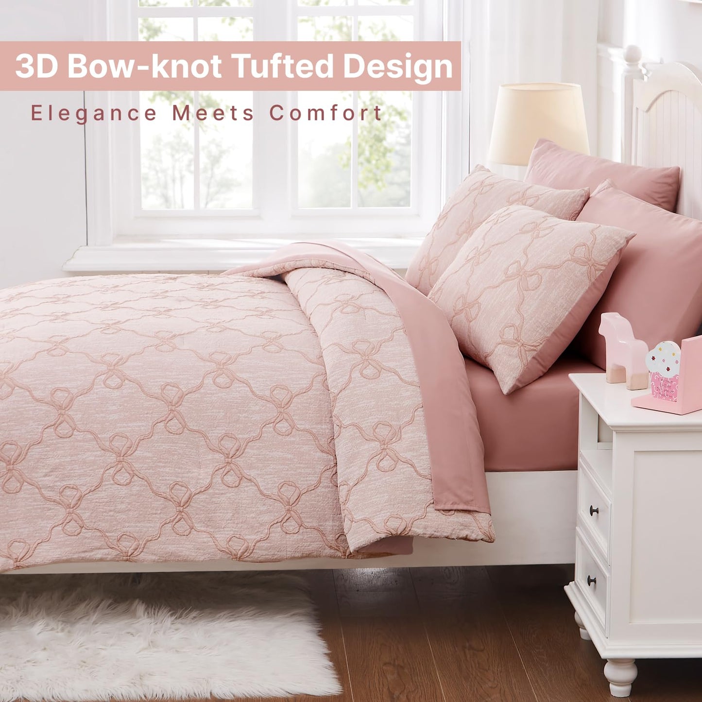 Wink Deer Twin Comforter Set with Sheets for Girls-5 Pieces Twin Bedding Sets with Pink Comforter, Sheets, Pillowcase & Sham for Kids (Pink Diamond, 66" X 86")