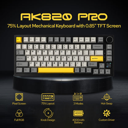 EPOMAKER Ajazz AK820 Pro 75% Wireless Mechanical Keyboard with TFT Smart Display&Knob, Gasket-Mounted Gaming Keyboard, Bluetooth/2.4GHz/USB-C Wired (Purple, Gift Switch)
