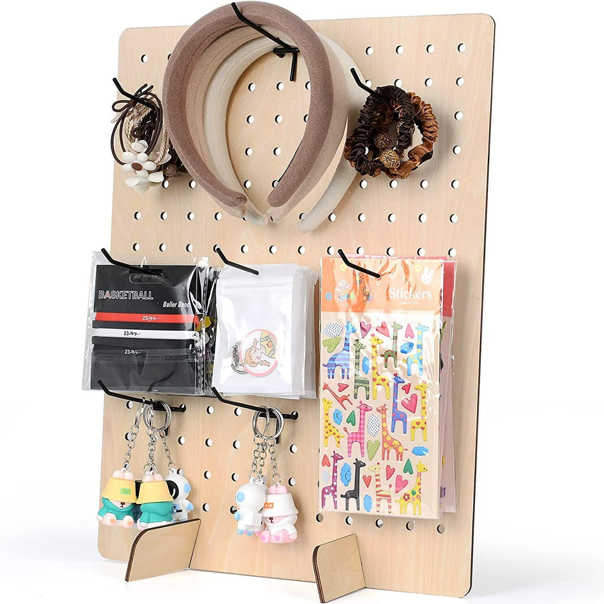 Bamboo's Grocery LoKii 1 Pack Wooden Pegboard Display Stand, Retail Rack, 17 x 13 Inches, with 10 Pcs Hooks