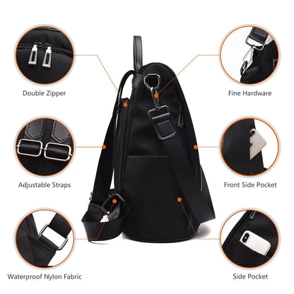 Charmore Women Backpack Ladies Rucksack Waterproof Nylon School bags Anti-theft Dayback Shoulder Bags, Black2, M